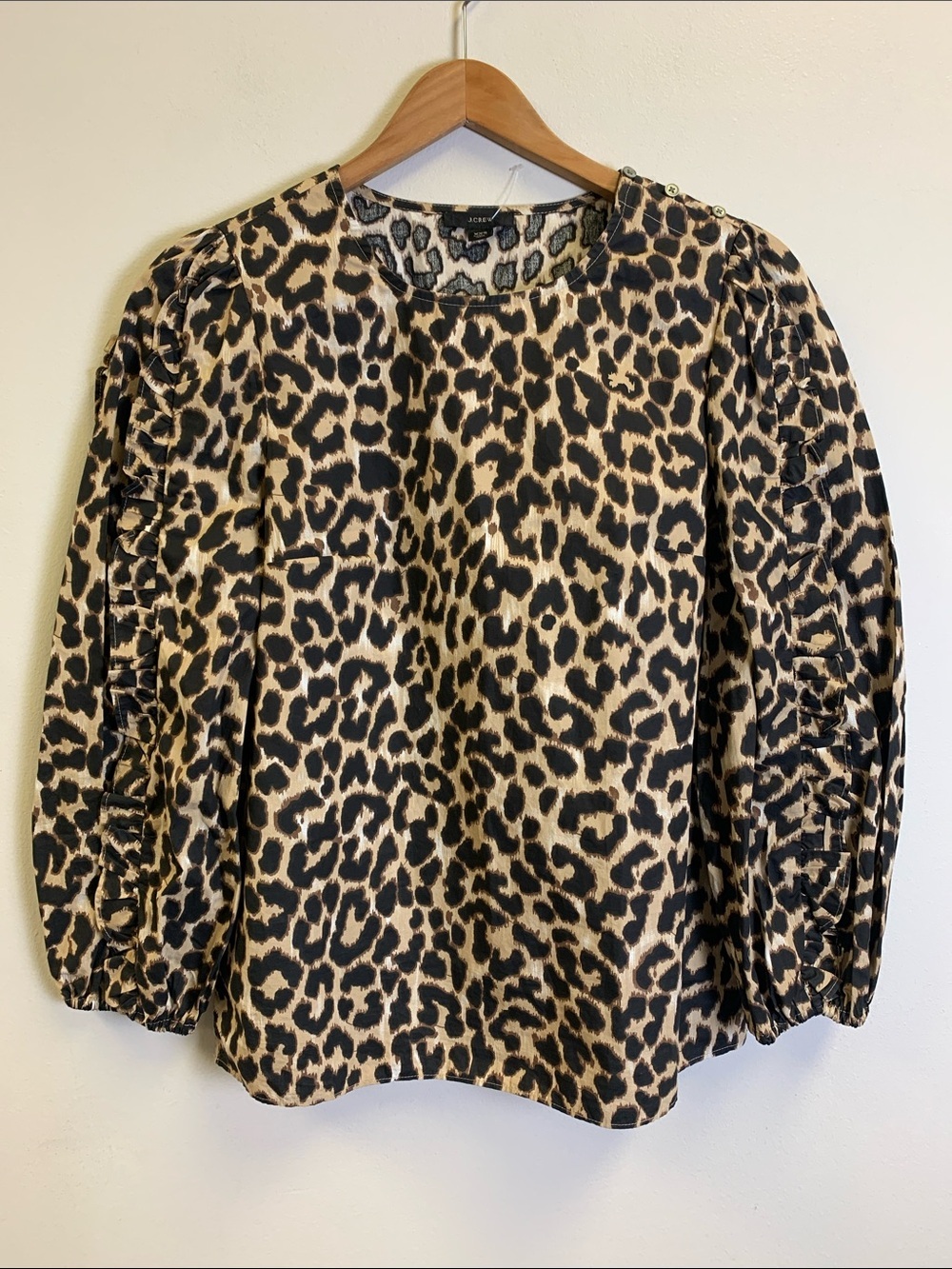 Leopard Print Long-Sleeve Women's Top - Taupe/Black